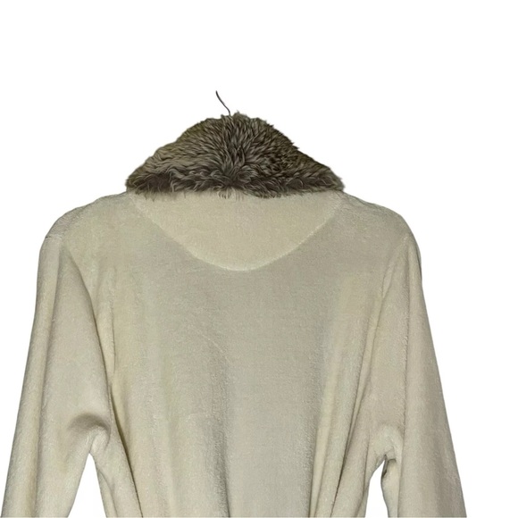 Patricia Altschul Ivory Faux Fur Trim Cozy Soft Belted Robe Med - Large Pockets - Picture 8 of 11